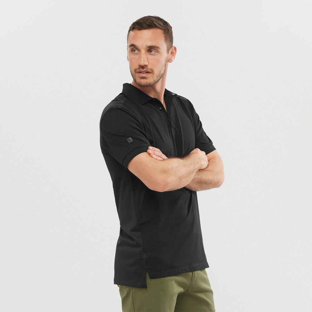 Salomon Singapore Mens T-shirts - OUTLIFE TECH POLO M Black | 18726-SPHK